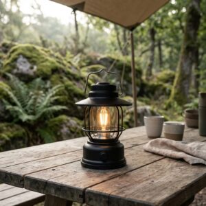 マットブラック レトロ LEDランタン 充電式 無段階調光 防滴 キャンプ 防災用 テーブルランプ