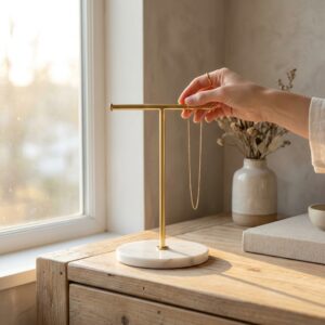 真鍮×天然大理石 アクセサリースタンド ピアス ネックレス 収納 ディスプレイ トレイ 卓上 おしゃれ