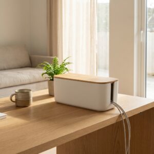 ケーブルボックス 配線隠し ルーター収納ボックス マットカラー×天然木蓋 すっきり収納 デスク周り