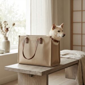 キャンバス×本革 ペットキャリーバッグ ショルダー トート 2WAY 犬 猫 お出かけ 旅行 通院 防災 撥水