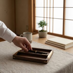 真鍮×天然木 ペントレイ キャッシュトレイ デスクオーガナイザー 小物入れ 文房具収納 ステーショナリー