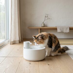 静音モーター搭載 陶器製 ペット用 自動給水器 水飲み器 犬 猫 大容量 フィルター付き お手入れ簡単