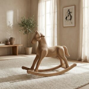 芸術的なフォルム 天然木製 ロッキングホース 木馬 乗用玩具 アートピース 出産祝い インテリアトイ